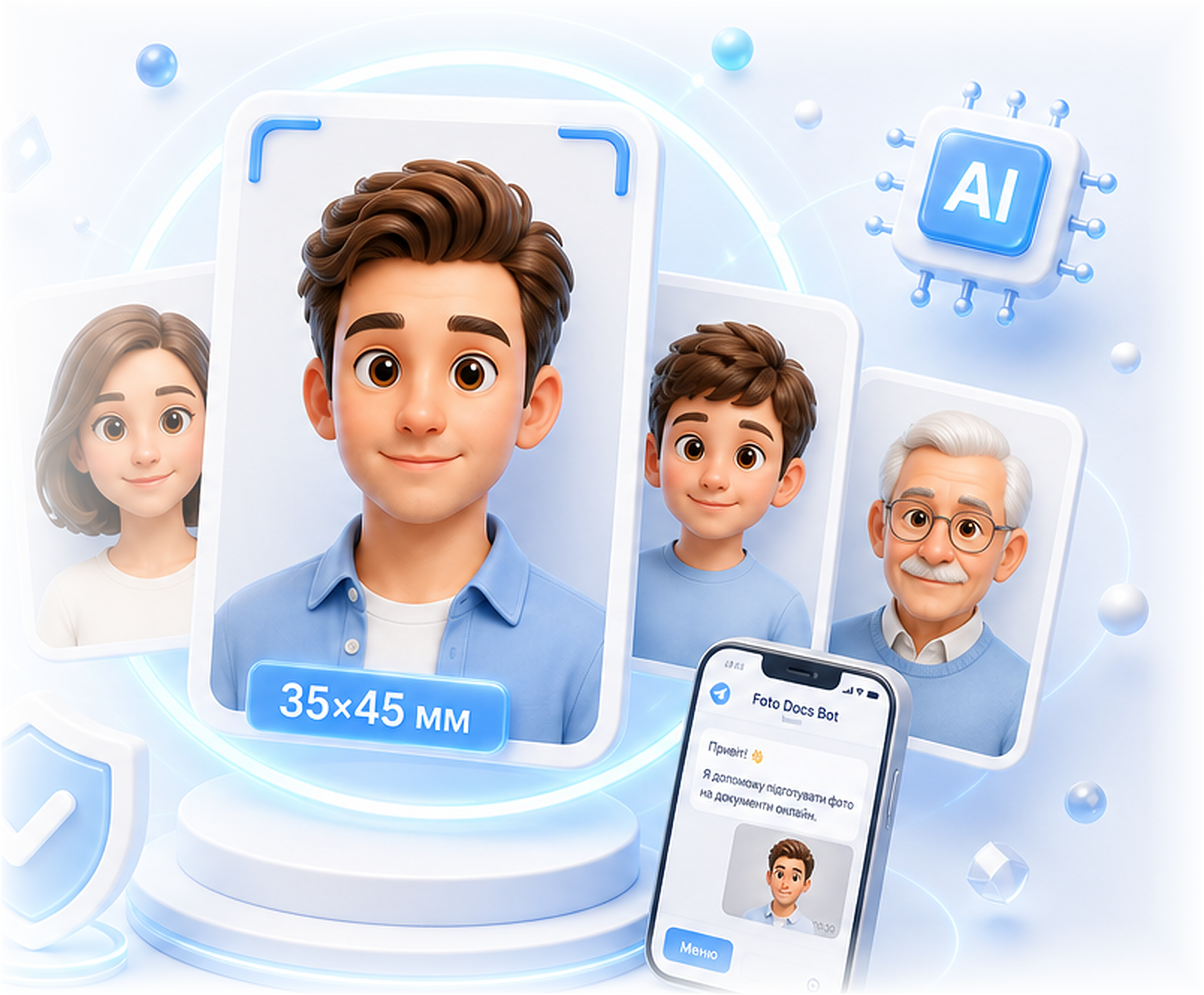 Попередній перегляд Telegram-бота Foto Docs з AI-обробкою фото